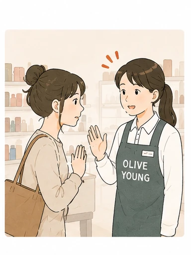 店員さんに状況を説明している場面のイラスト