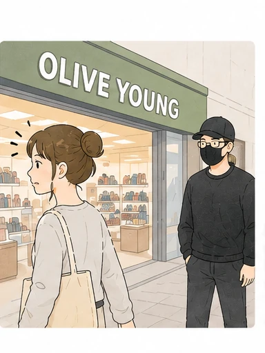 オリヤンの前で不審な男性に気づいた場面のイラスト